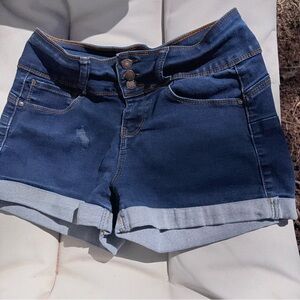 Vintage y2-k Wax Jean Dark Blue Rolled Hem Triple-Button Shorts